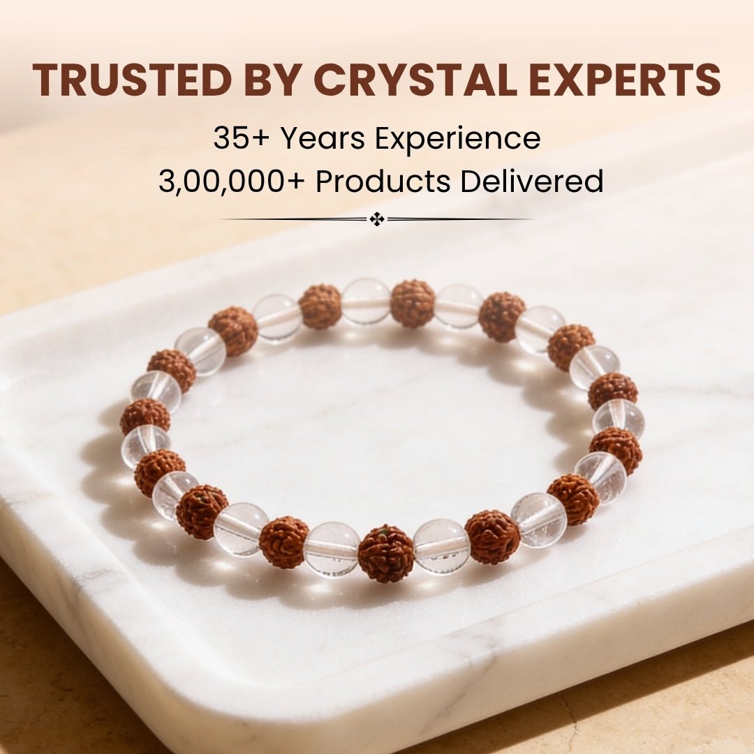 Natural Clear Crystal Quartz & Rudraksha Beads Bracelet - plusvalueindia