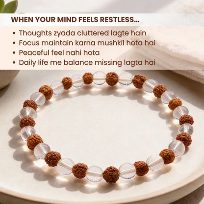 Natural Clear Crystal Quartz & Rudraksha Beads Bracelet - plusvalueindia