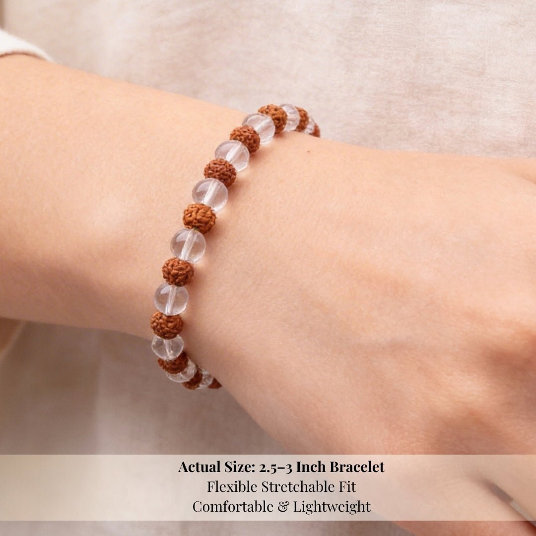 Natural Clear Crystal Quartz & Rudraksha Beads Bracelet - plusvalueindia