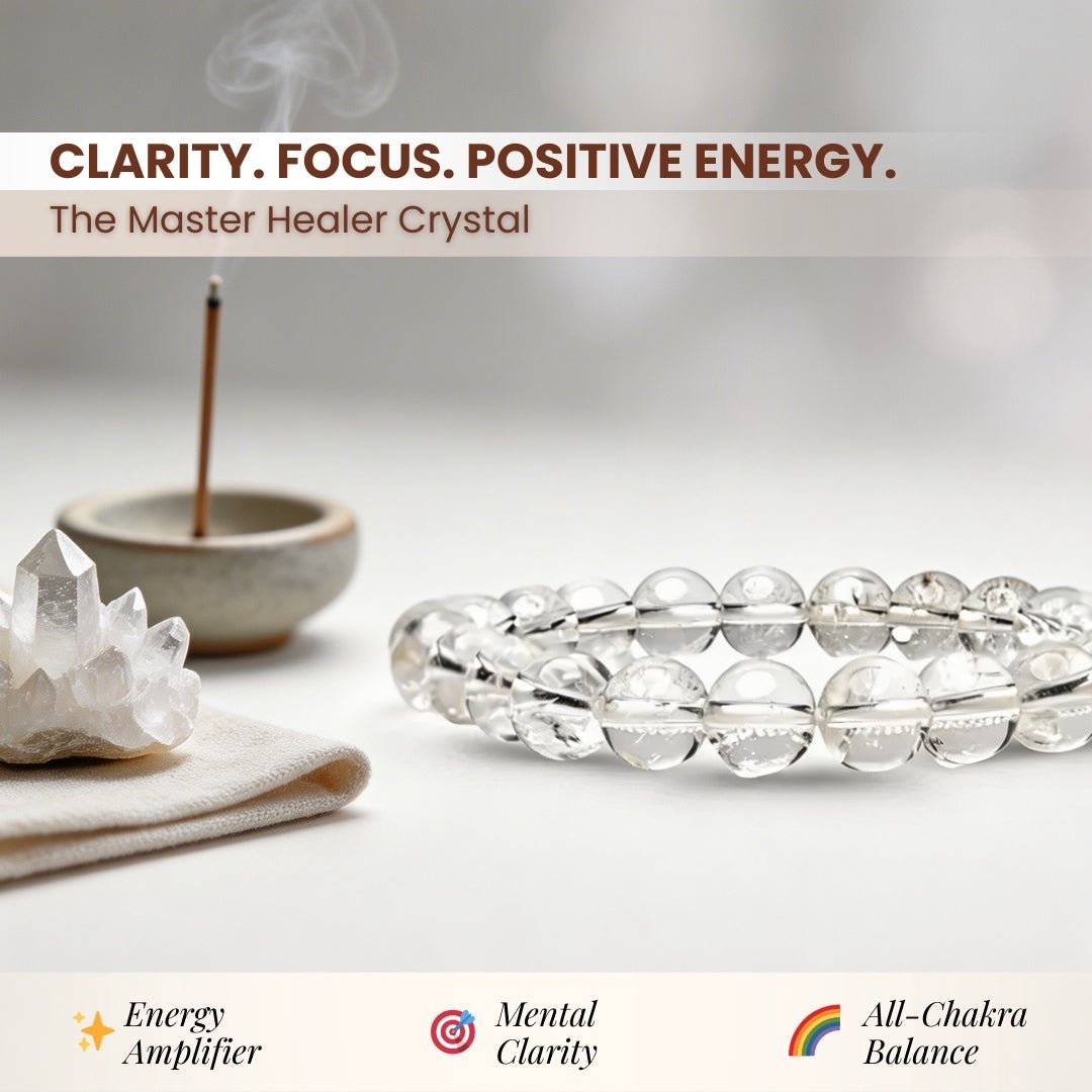 Natural Clear Quartz Crystal Beads Bracelet for Wealth, Health & Prosperity - plusvalueindia