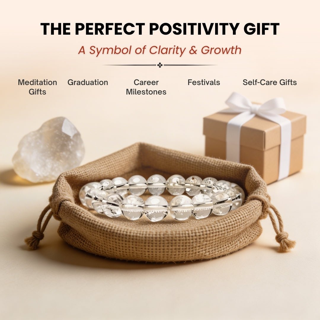 Natural Clear Quartz Crystal Beads Bracelet for Wealth, Health & Prosperity - plusvalueindia