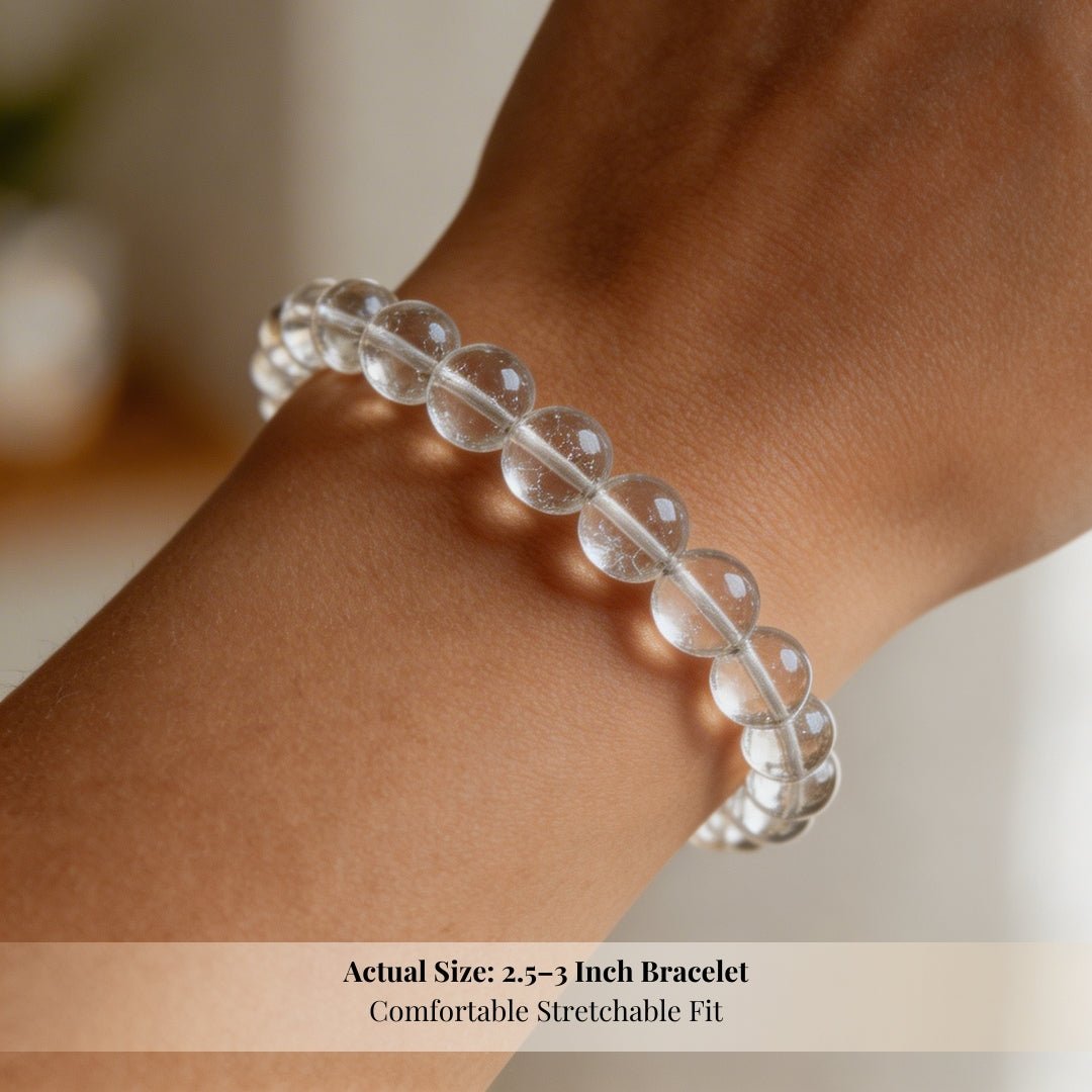 Natural Clear Quartz Crystal Beads Bracelet for Wealth, Health & Prosperity - plusvalueindia