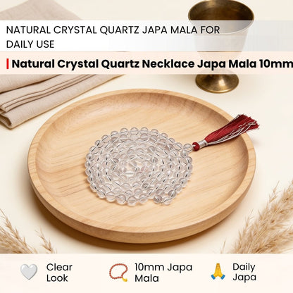 Natural Clear Quartz Crystal Necklace Japa Mala 108 + 1 Bead (Knotted) - plusvalueindia