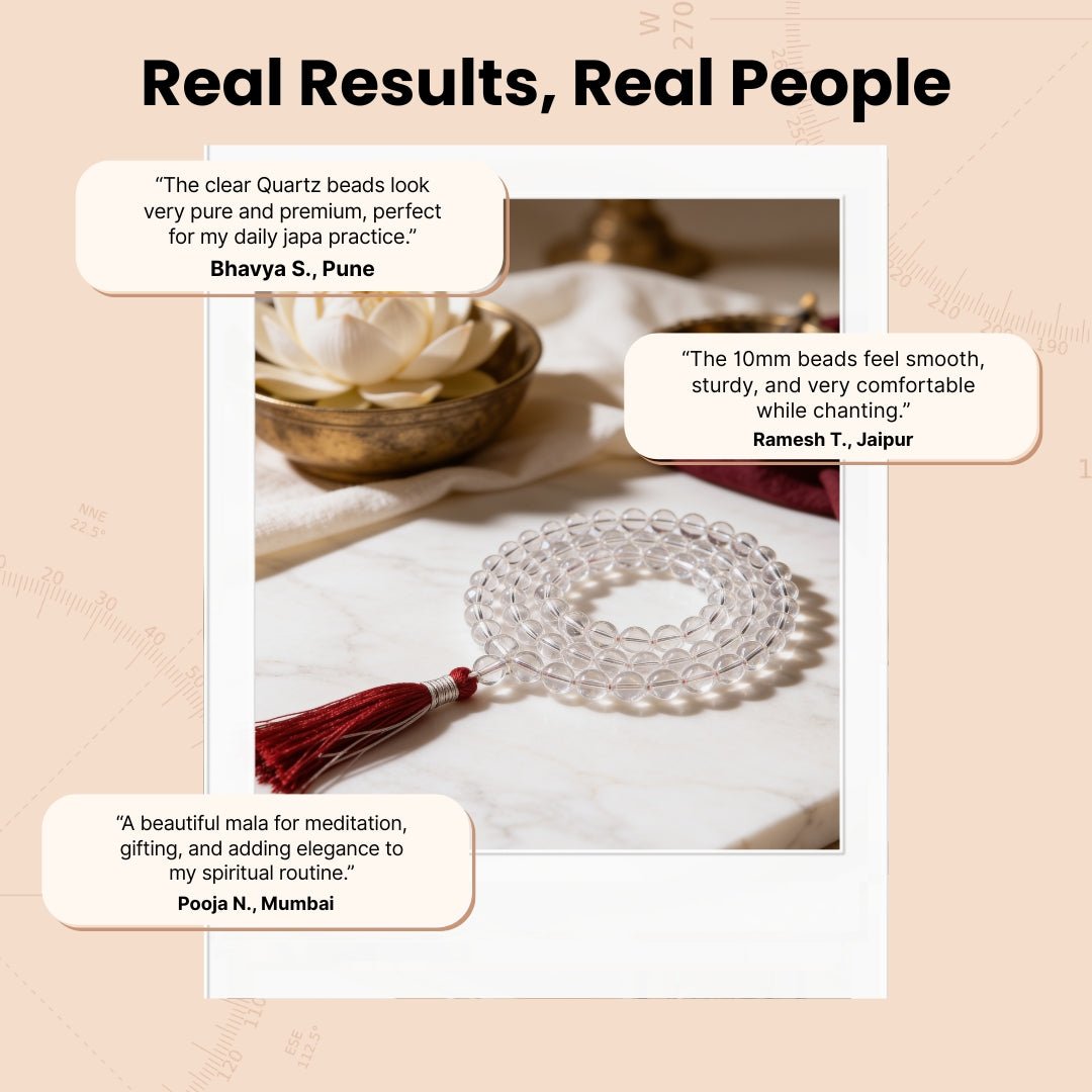 Natural Clear Quartz Crystal Necklace Japa Mala 108 + 1 Bead (Knotted) - plusvalueindia