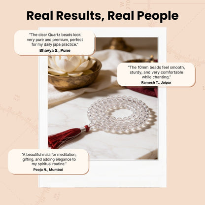 Natural Clear Quartz Crystal Necklace Japa Mala 108 + 1 Bead (Knotted) - plusvalueindia