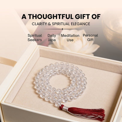 Natural Clear Quartz Crystal Necklace Japa Mala 108 + 1 Bead (Knotted) - plusvalueindia
