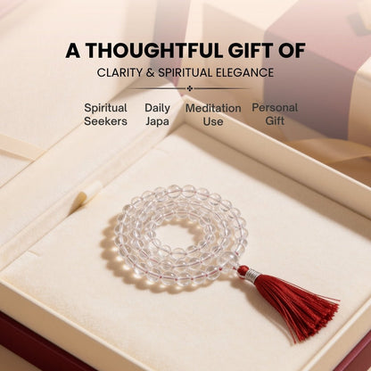Natural Clear Quartz Crystal Necklace Japa Mala 108 + 1 Bead (Knotted) - plusvalueindia