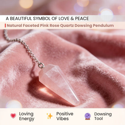 Pink Rose Quartz Crystal Dowsing Pendulum With Free 4 Dowsing Charts & Jute Bag - plusvalueindia
