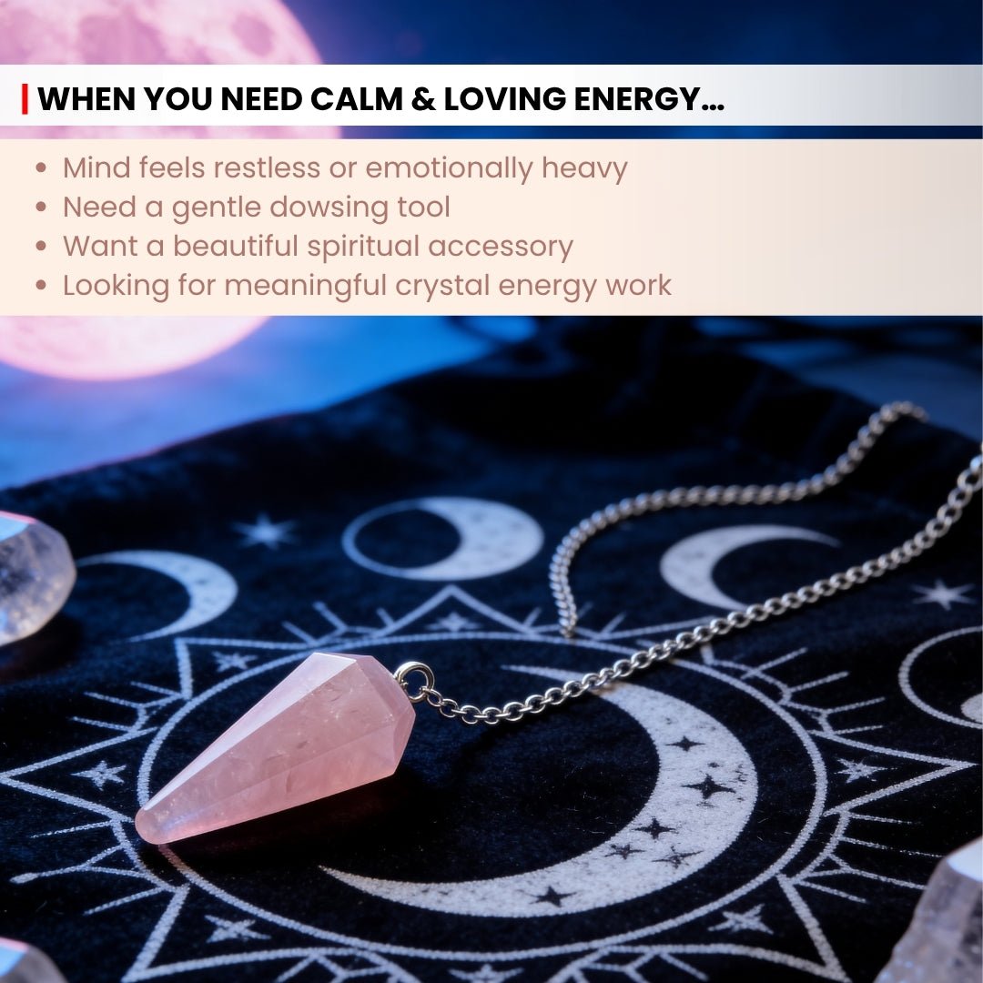 Pink Rose Quartz Crystal Dowsing Pendulum With Free 4 Dowsing Charts & Jute Bag - plusvalueindia