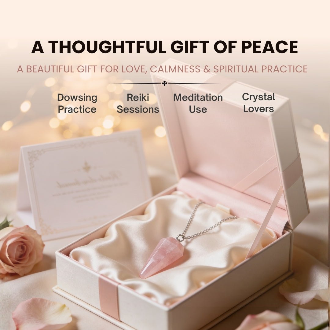 Pink Rose Quartz Crystal Dowsing Pendulum With Free 4 Dowsing Charts & Jute Bag - plusvalueindia