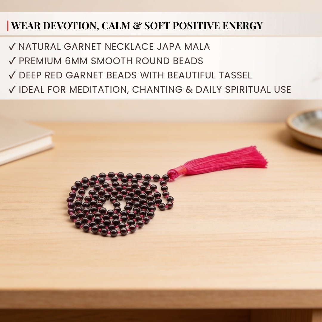 Garnet Japa Mala Necklace Japa Mala 108 + 1 Bead (Knotted) - plusvalueindia