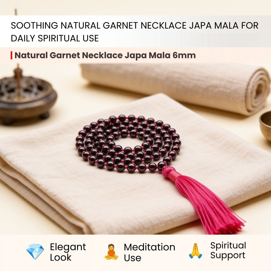 Garnet Japa Mala Necklace Japa Mala 108 + 1 Bead (Knotted) - plusvalueindia
