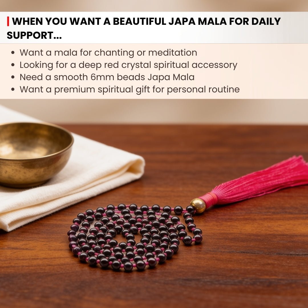 Garnet Japa Mala Necklace Japa Mala 108 + 1 Bead (Knotted) - plusvalueindia