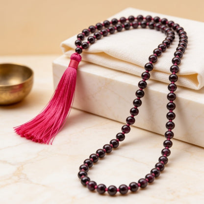 Garnet Japa Mala Necklace Japa Mala 108 + 1 Bead (Knotted) - plusvalueindia