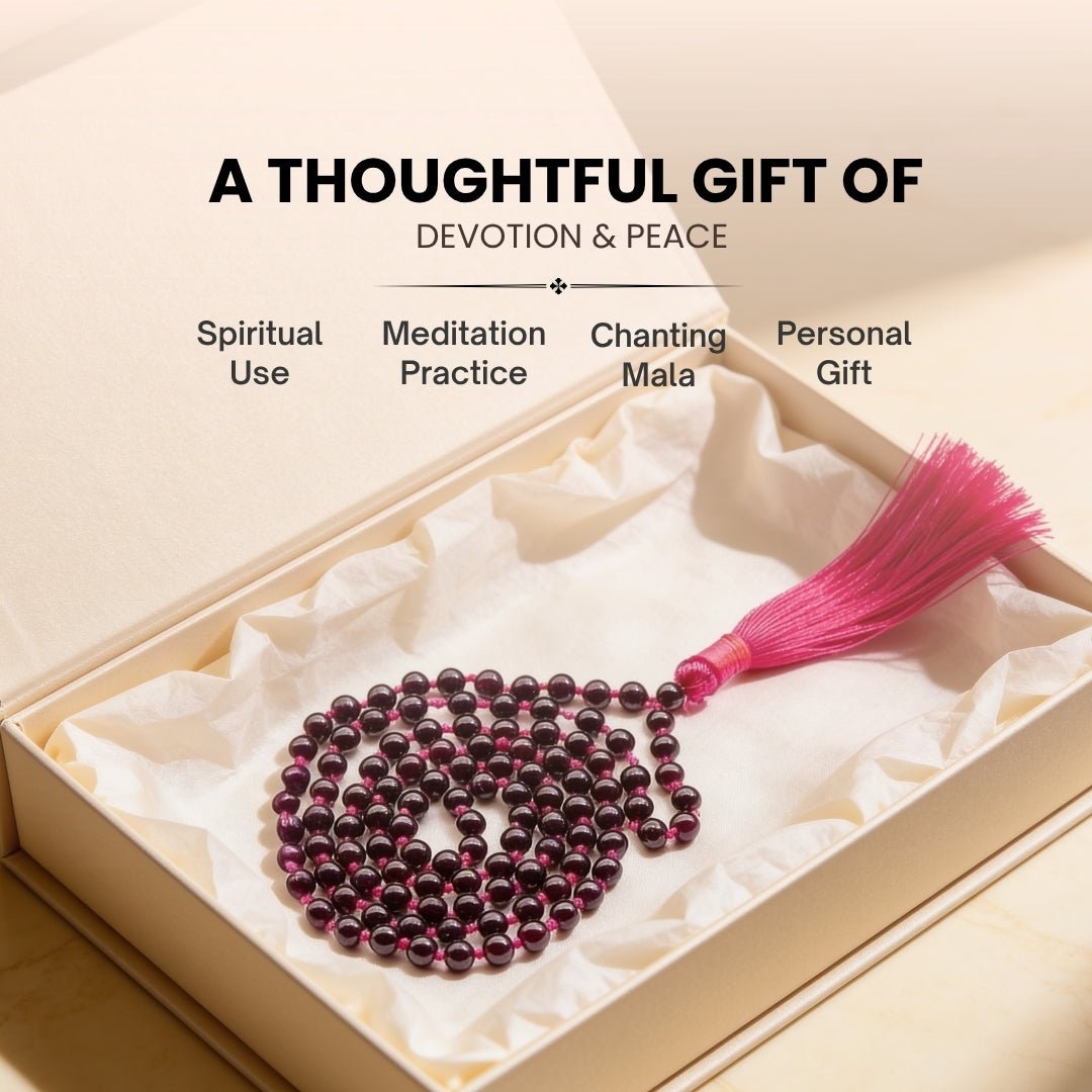 Garnet Japa Mala Necklace Japa Mala 108 + 1 Bead (Knotted) - plusvalueindia