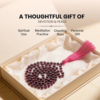 Garnet Japa Mala Necklace Japa Mala 108 + 1 Bead (Knotted) - plusvalueindia