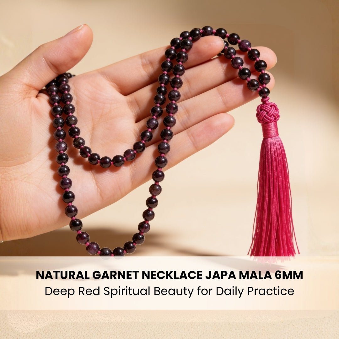 Garnet Japa Mala Necklace Japa Mala 108 + 1 Bead (Knotted) - plusvalueindia
