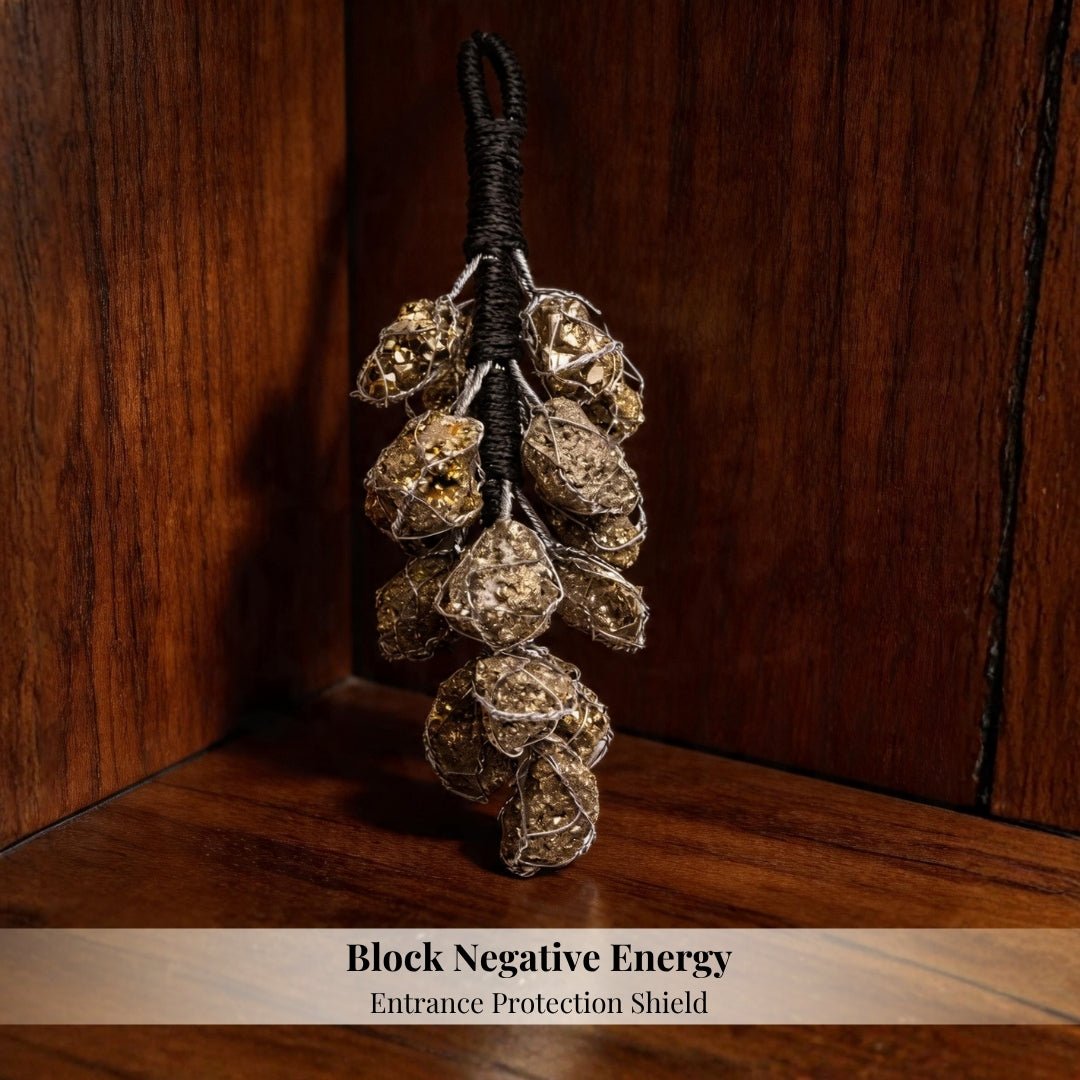 Natural Golden Pyrite Raw Stone Hanging from Peru, energised before dispatch by Plus Value India