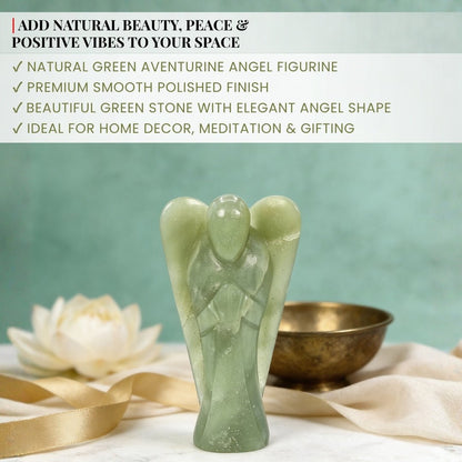 Green Aventurine Angel- Big - A Stone of Good Luck - Vastu Feng Shui Reiki Healing Crystal Aura Chakra - plusvalueindia