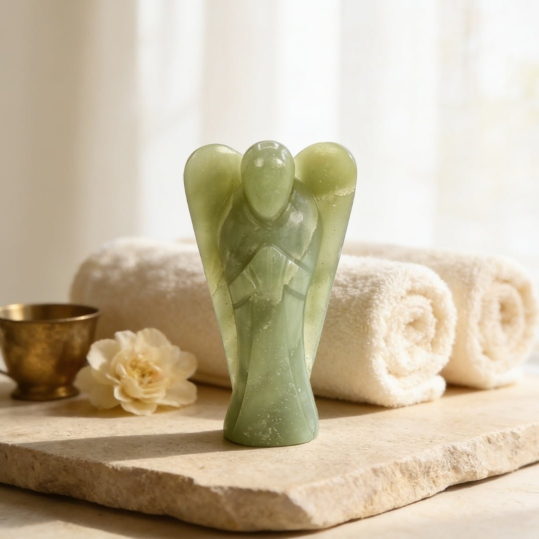 Green Aventurine Angel- Big - A Stone of Good Luck - Vastu Feng Shui Reiki Healing Crystal Aura Chakra - plusvalueindia
