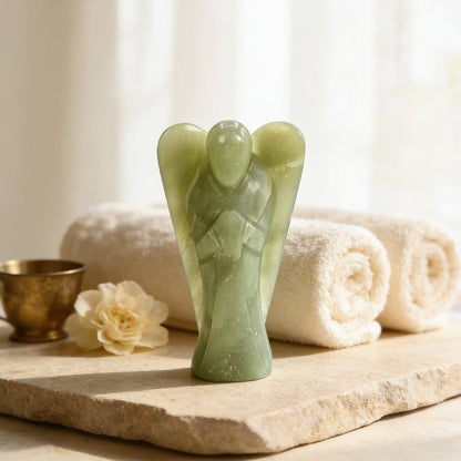 Green Aventurine Angel- Big - A Stone of Good Luck - Vastu Feng Shui Reiki Healing Crystal Aura Chakra - plusvalueindia