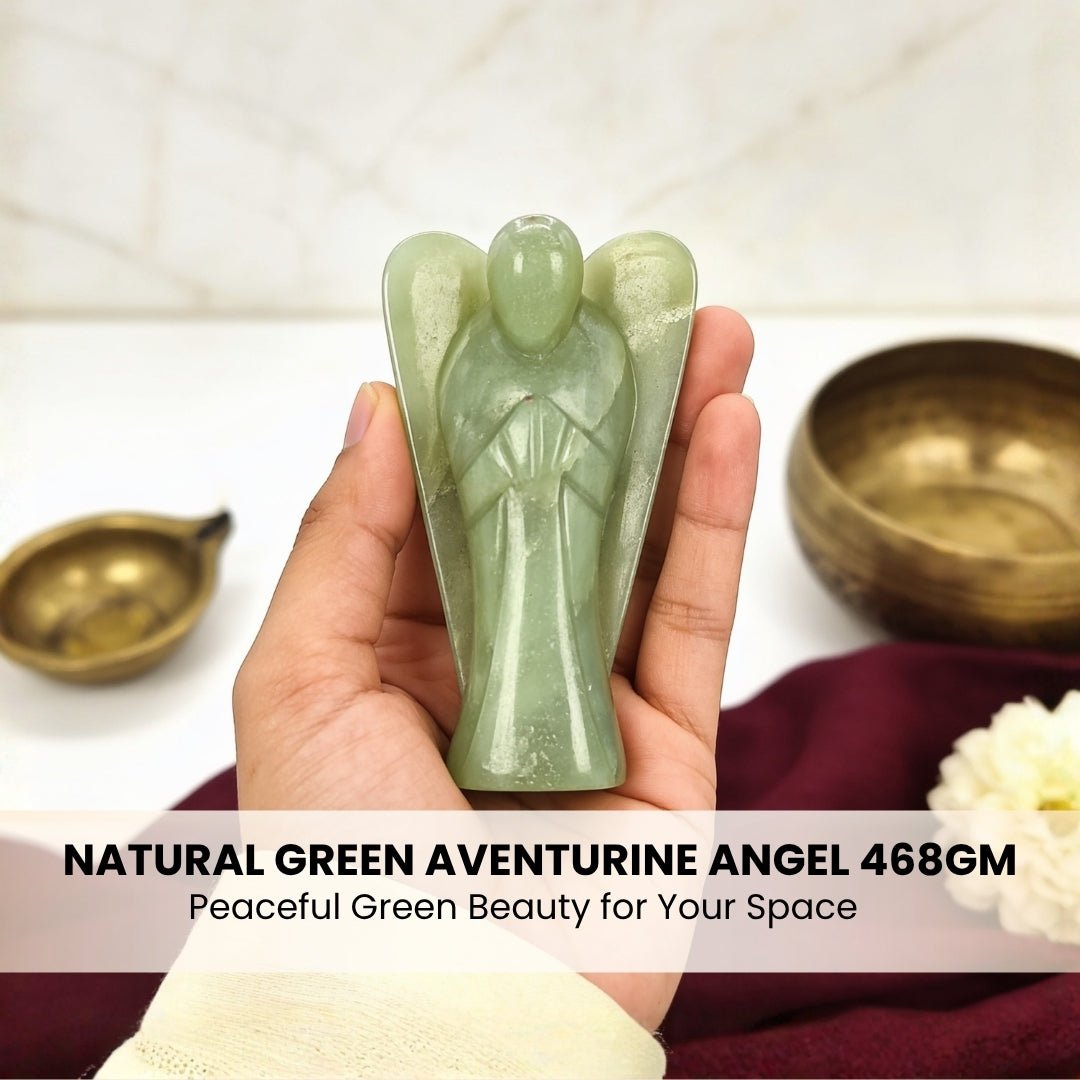 Green Aventurine Angel- Big - A Stone of Good Luck - Vastu Feng Shui Reiki Healing Crystal Aura Chakra - plusvalueindia