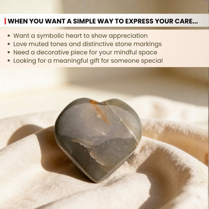 Measurement graphic displaying width, height, and edge thickness of Green Aventurine heart stone