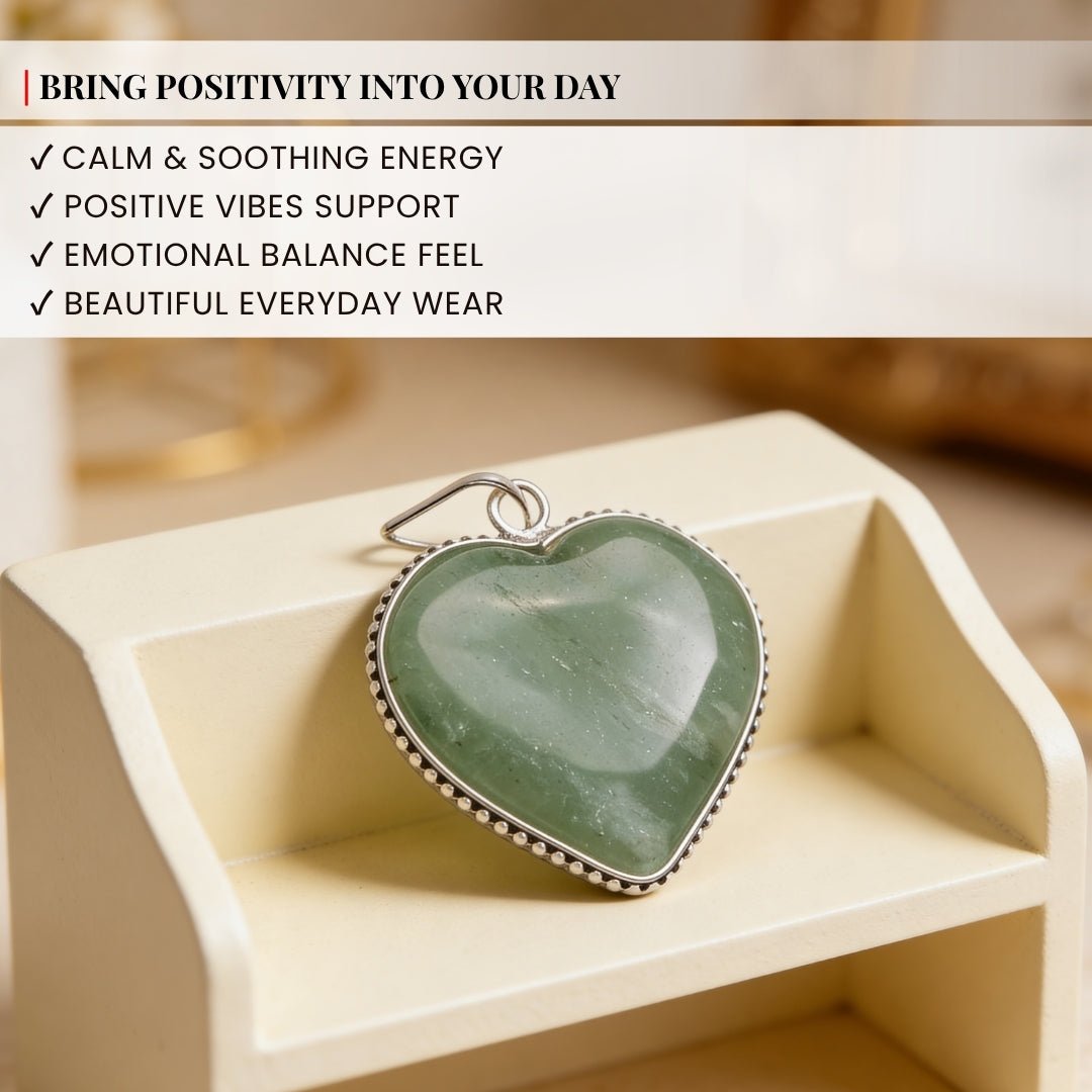 Green Aventurine Heart Shape Pendant for Men, Women, Boys, Girls [Good Health + Wealth] - plusvalueindia