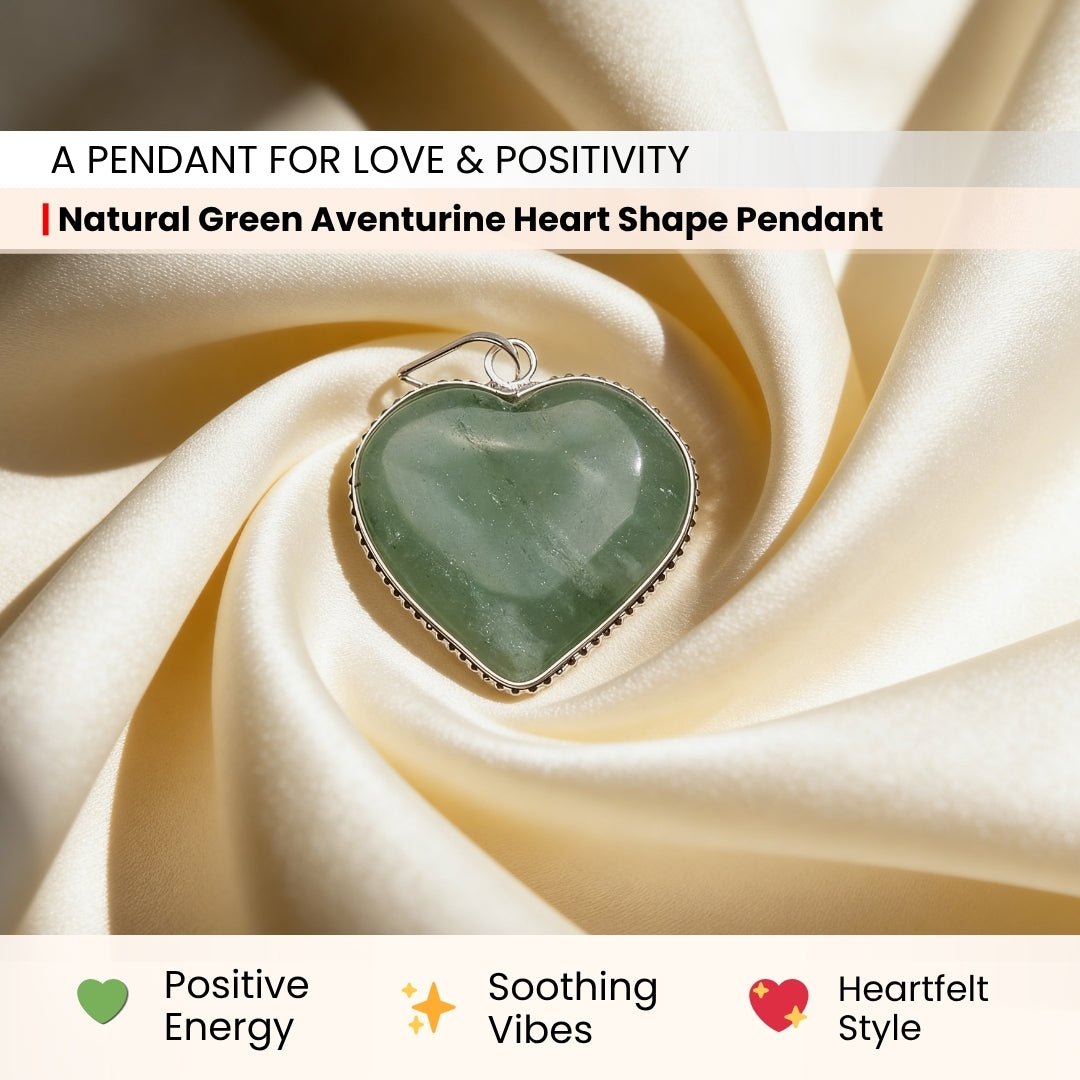 Green Aventurine Heart Shape Pendant for Men, Women, Boys, Girls [Good Health + Wealth] - plusvalueindia