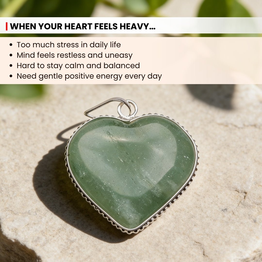 Green Aventurine Heart Shape Pendant for Men, Women, Boys, Girls [Good Health + Wealth] - plusvalueindia