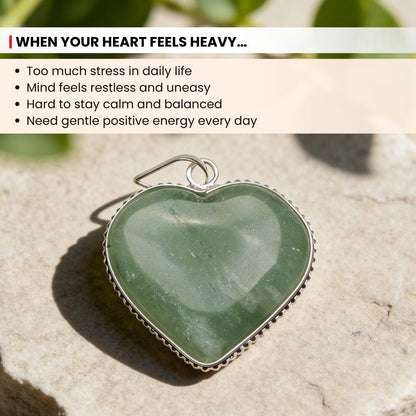 Green Aventurine Heart Shape Pendant for Men, Women, Boys, Girls [Good Health + Wealth] - plusvalueindia