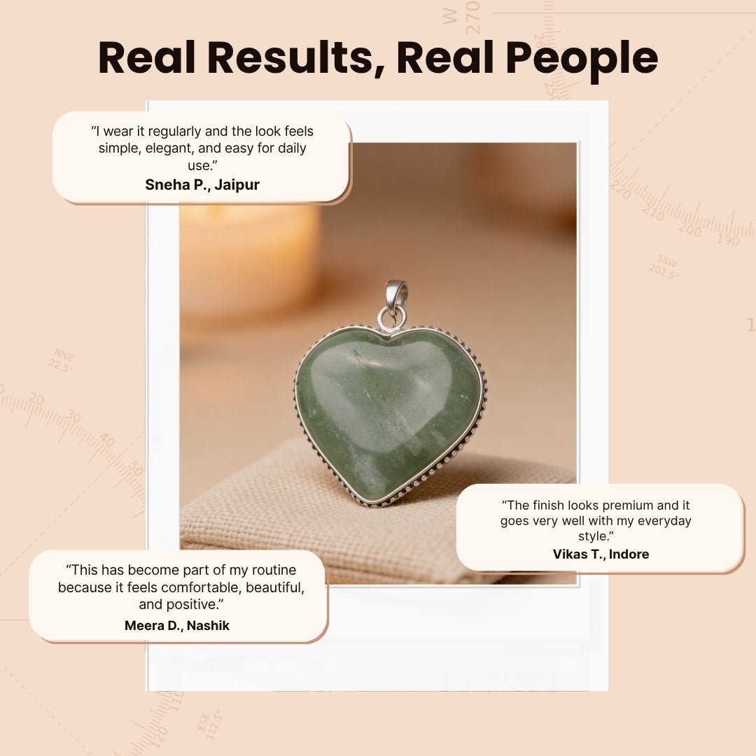 Green Aventurine Heart Shape Pendant for Men, Women, Boys, Girls [Good Health + Wealth] - plusvalueindia