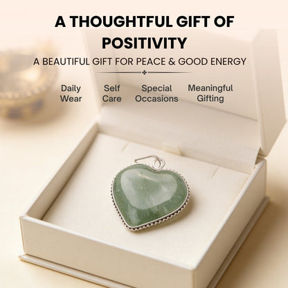 Green Aventurine Heart Shape Pendant for Men, Women, Boys, Girls [Good Health + Wealth] - plusvalueindia