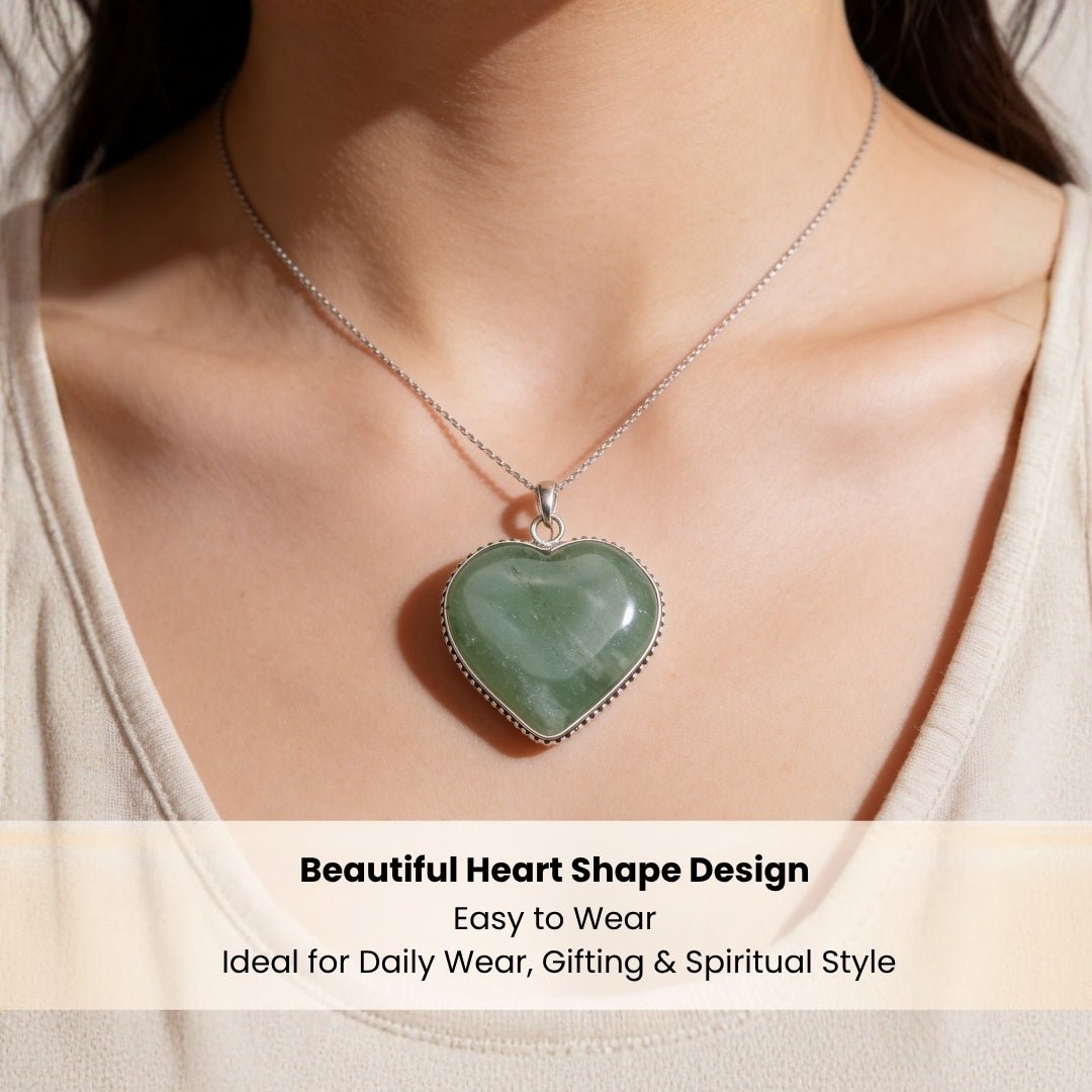 Green Aventurine Heart Shape Pendant for Men, Women, Boys, Girls [Good Health + Wealth] - plusvalueindia