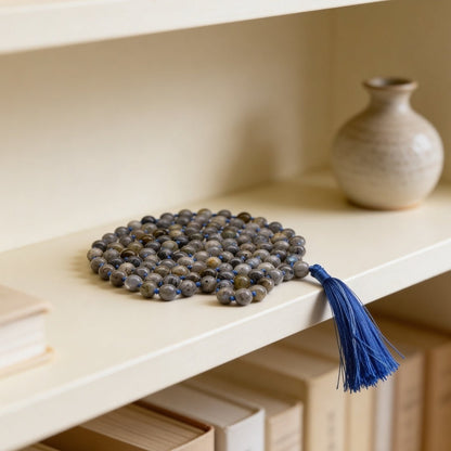 Natural Labradorite Necklace Japa Mala 108 + 1 Bead (Knotted) - plusvalueindia