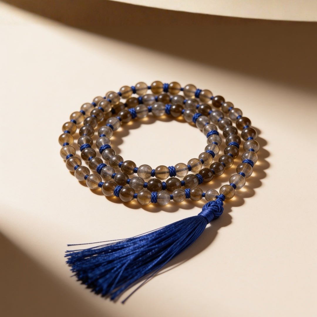 Natural Labradorite 6 mm gemstone japa mala necklace with 108 beads and tassel