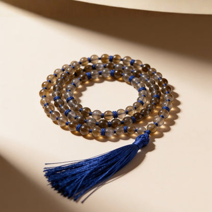 Natural Labradorite 6 mm gemstone japa mala necklace with 108 beads and tassel