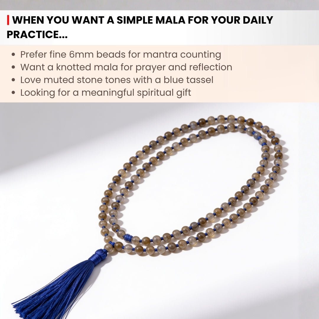 6 mm bead diameter scale measurement diagram for delicate Labradorite japa mala