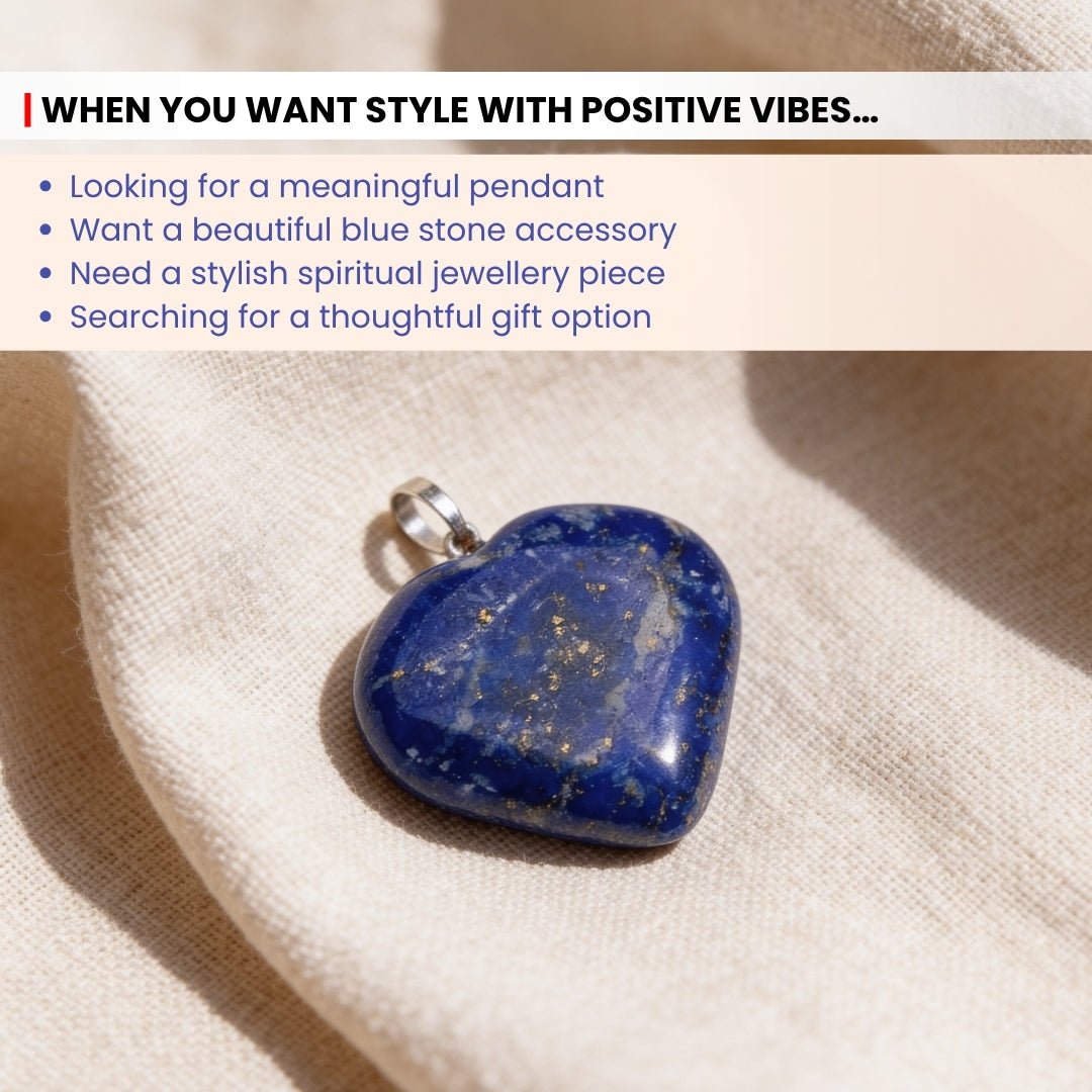 Lapis Lazuli Heart Shape Pendant for Reiki Crystal Aura Chakra Healing Fengshui - plusvalueindia