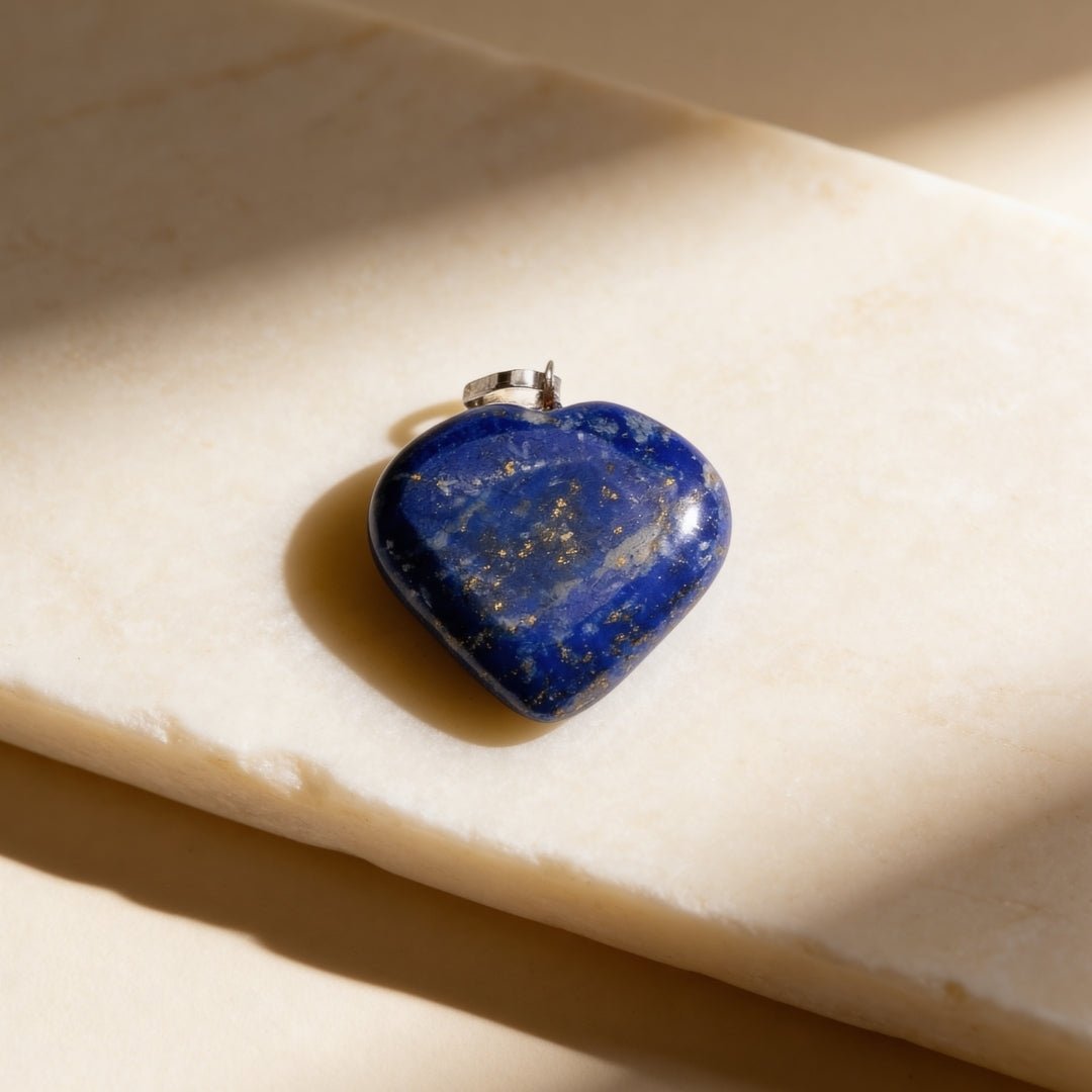 Lapis Lazuli Heart Shape Pendant for Reiki Crystal Aura Chakra Healing Fengshui - plusvalueindia