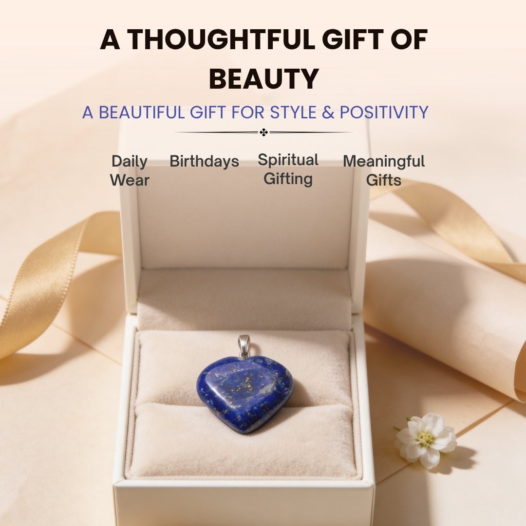 Lapis Lazuli Heart Shape Pendant for Reiki Crystal Aura Chakra Healing Fengshui - plusvalueindia