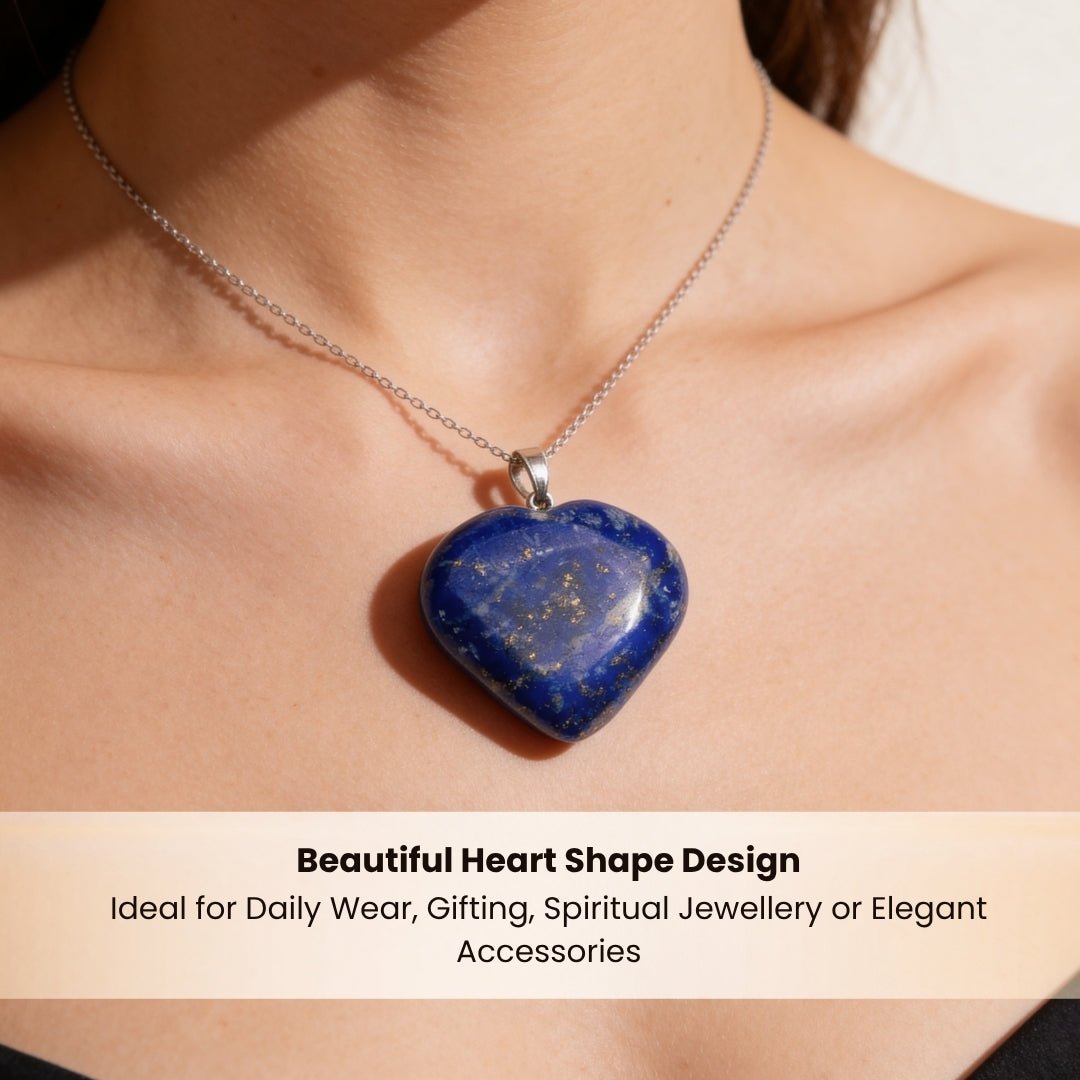 Lapis Lazuli Heart Shape Pendant for Reiki Crystal Aura Chakra Healing Fengshui - plusvalueindia