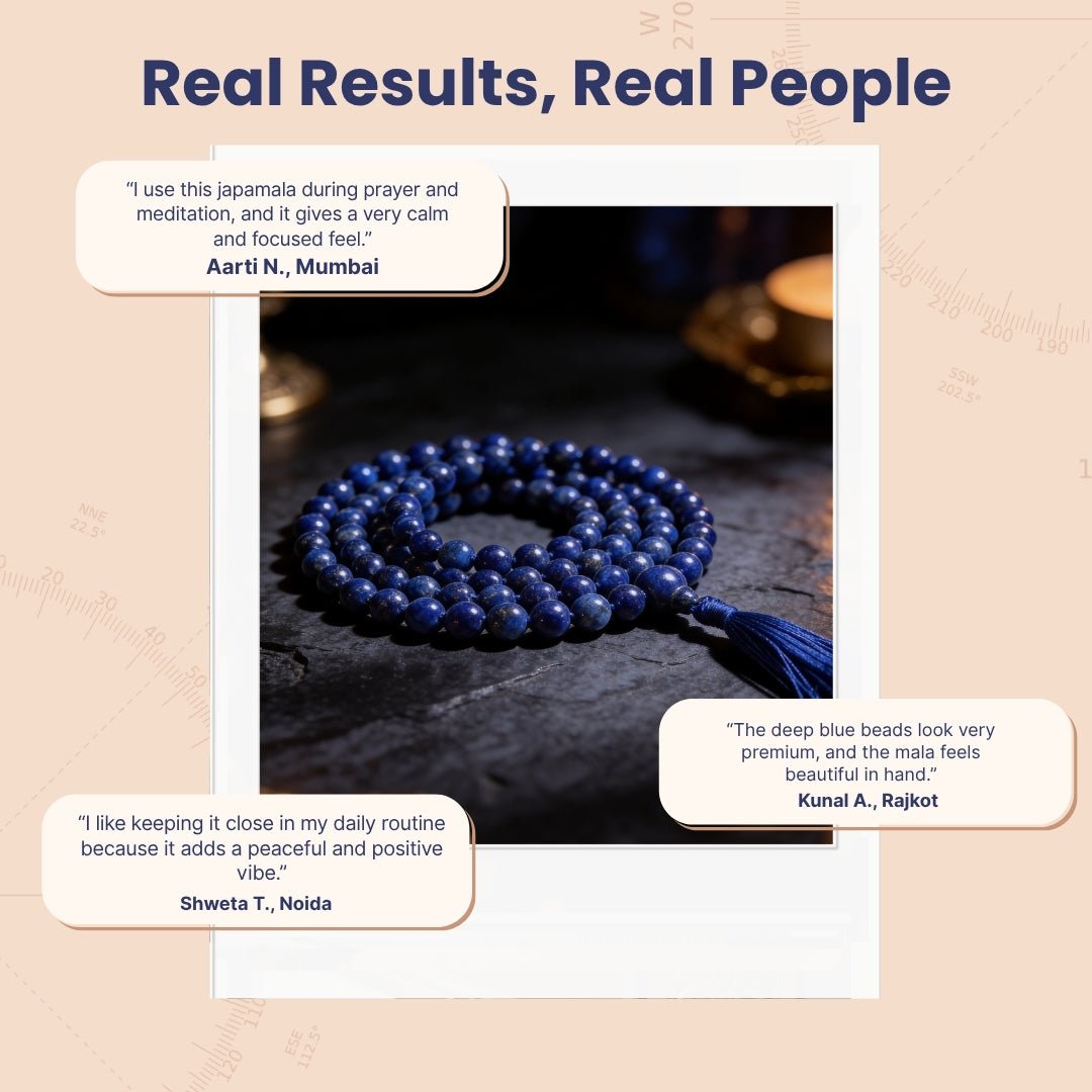 Lapis Lazuli Necklace Japa Mala 108 + 1 Bead (Knotted) (Enlightenment Stone) - plusvalueindia