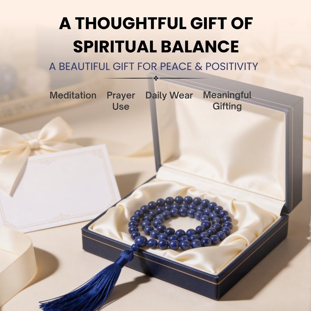 Lapis Lazuli Necklace Japa Mala 108 + 1 Bead (Knotted) (Enlightenment Stone) - plusvalueindia