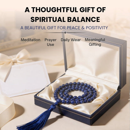 Lapis Lazuli Necklace Japa Mala 108 + 1 Bead (Knotted) (Enlightenment Stone) - plusvalueindia