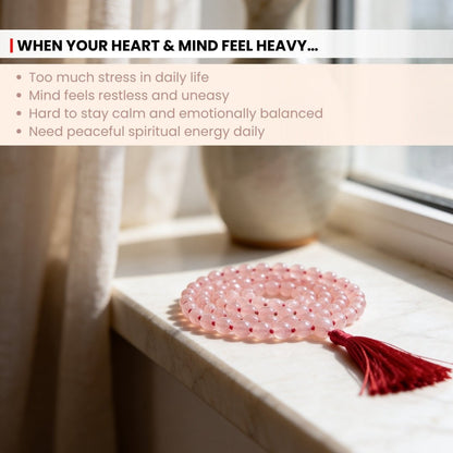 Pink Rose Quartz Necklace Japa Mala 108 + 1 Bead (Knotted) - plusvalueindia