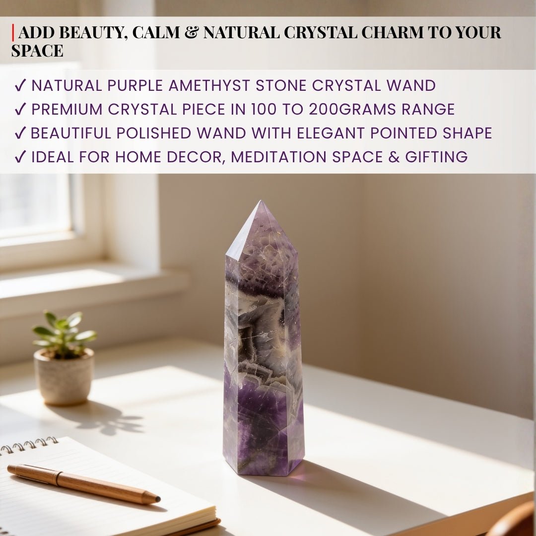 Amethyst Jumbo Wand - Reiki, Chakra, Crystal Healing, Meditation - plusvalueindia