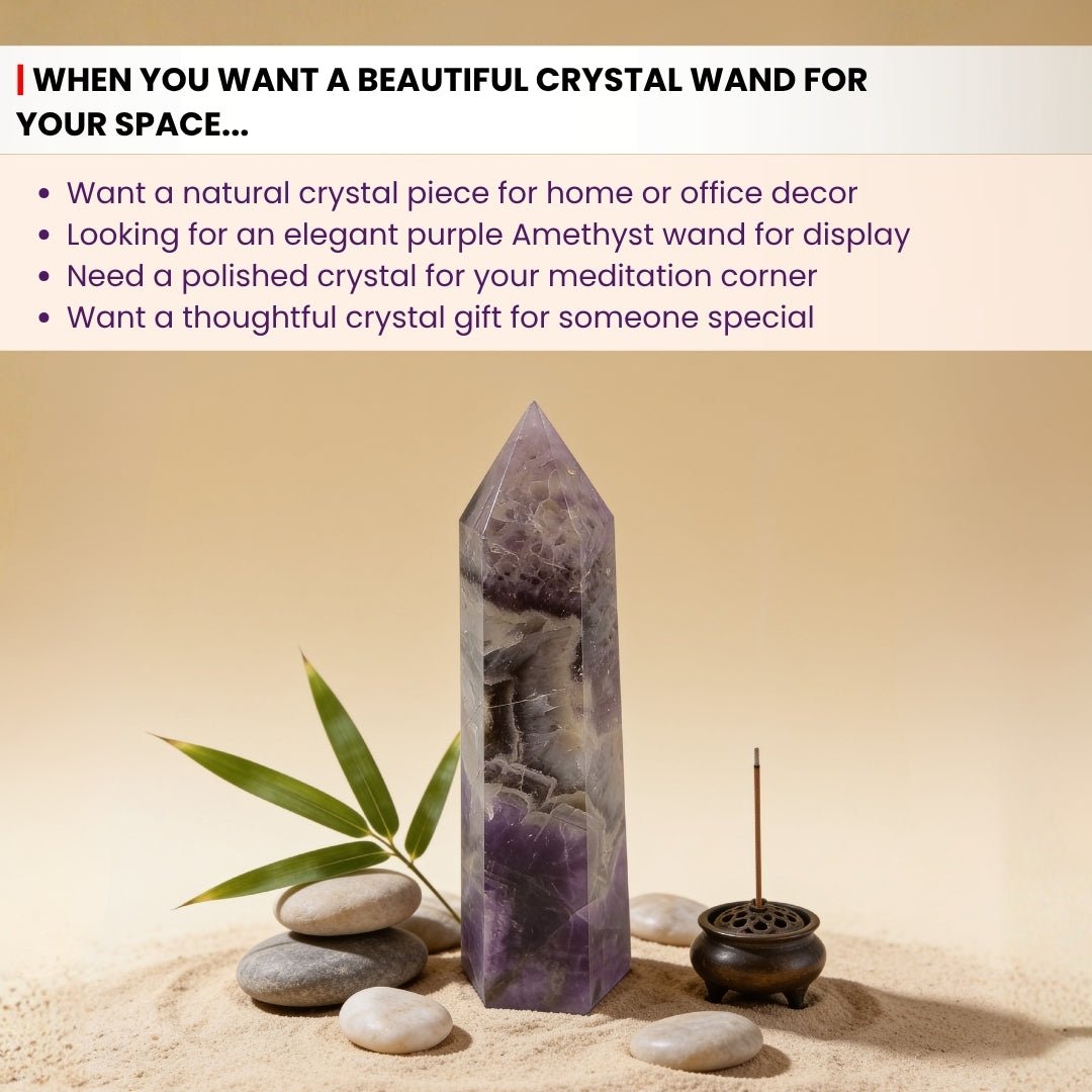 Amethyst Jumbo Wand - Reiki, Chakra, Crystal Healing, Meditation - plusvalueindia