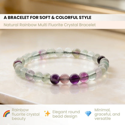 Natural Rainbow Multi Fluorite Crystal Bracelet - A Brain Stone - plusvalueindia