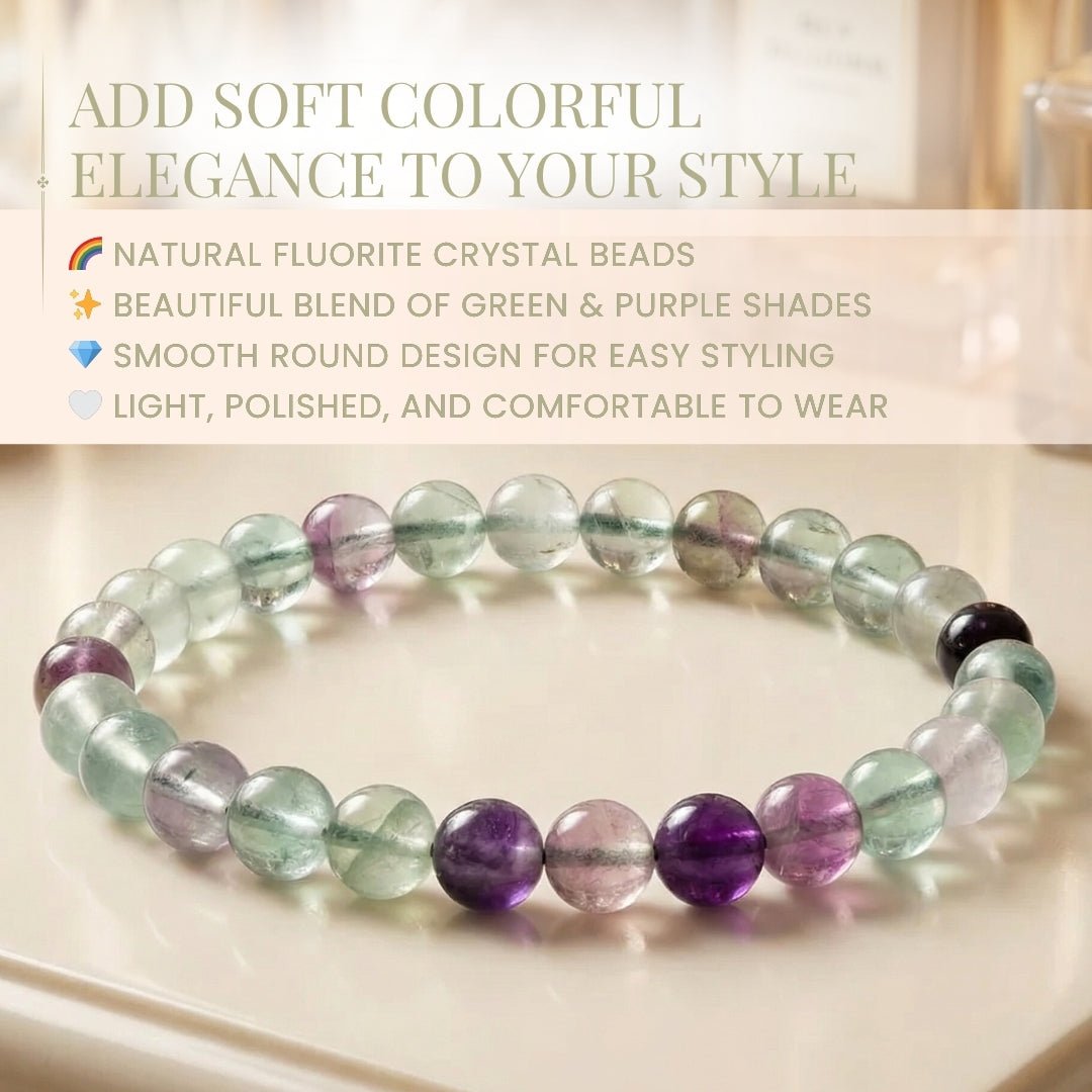 Natural Rainbow Multi Fluorite Crystal Bracelet - A Brain Stone - plusvalueindia